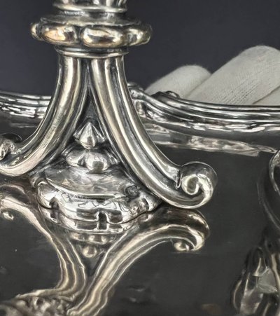 Huilier vinaigrier in cut blue crystal, solid silver mount, silversmith A. Debain