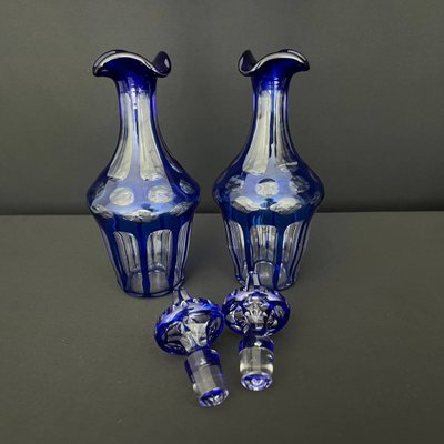 Huilier vinaigrier in cut blue crystal, solid silver mount, silversmith A. Debain
