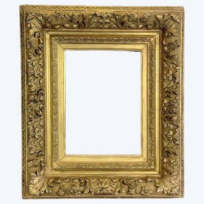 RICHLY SCULPTTED 19th CENTURY FRAME IN WOOD AND GILDED STUC FOR PAINTING 39 cm x 29 cm