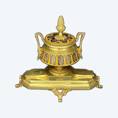Encrier en bronze doré et émail cloisonné – style Napoléon III, XIXe siècle 
