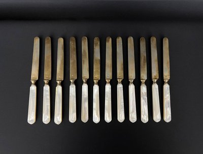 Set of 12 Minerve silver knives B.Lorillon (Paris,1854-1857), monogrammed mother-of-pearl handles
