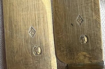 Set of 12 Minerve silver knives B.Lorillon (Paris,1854-1857), monogrammed mother-of-pearl handles