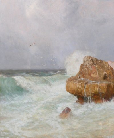 Thomas LEITNER 1876-1948 Paysage de bord de mer, effet de vague, grand tableau, 1906