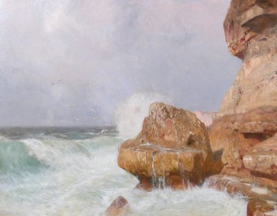 Thomas LEITNER 1876-1948 Paysage de bord de mer, effet de vague, grand tableau, 1906