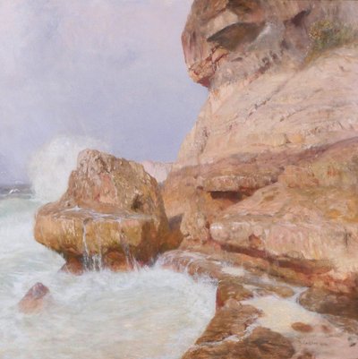 Thomas LEITNER 1876-1948 Paysage de bord de mer, effet de vague, grand tableau, 1906