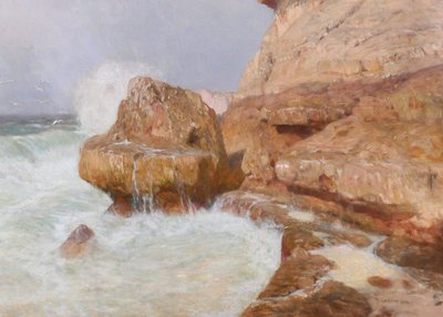 Thomas LEITNER 1876-1948 Paysage de bord de mer, effet de vague, grand tableau, 1906