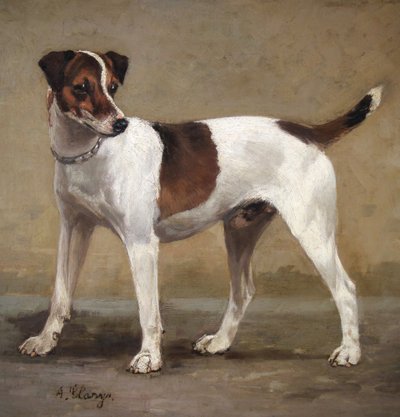 Chien terrier par Alexandre Clarys huile sur toile Ecole belge