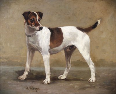 Chien terrier par Alexandre Clarys huile sur toile Ecole belge