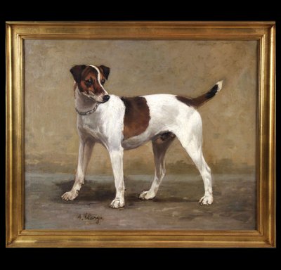 Chien terrier par Alexandre Clarys huile sur toile Ecole belge