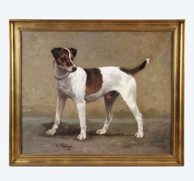 Chien terrier par Alexandre Clarys huile sur toile Ecole belge