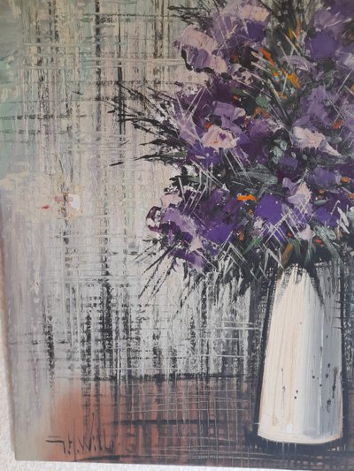 Blumen Gemälde Öl auf Leinwand circa 1950