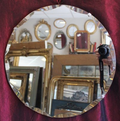 Diamètre 50 cm, miroir rond, verre facetté, année 50