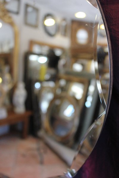 Diamètre 50 cm, miroir rond, verre facetté, année 50