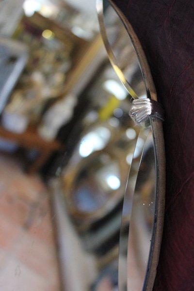 Diamètre 50 cm, miroir rond, verre facetté, année 50