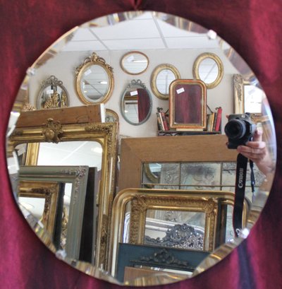 Diamètre 50 cm, miroir rond, verre facetté, année 50