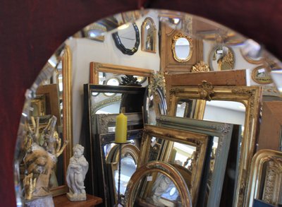 Diamètre 50 cm, miroir rond, verre facetté, année 50