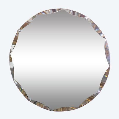 Diamètre 50 cm, miroir rond, verre facetté, année 50