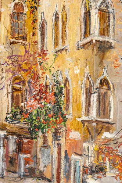 Serge Belloni (1925-2005) - Blumige Gasse im Venedig Authentisches Öl auf Leinwand um 1980
