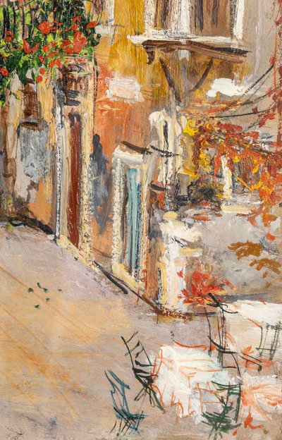 Serge Belloni (1925-2005) - Blumige Gasse im Venedig Authentisches Öl auf Leinwand um 1980