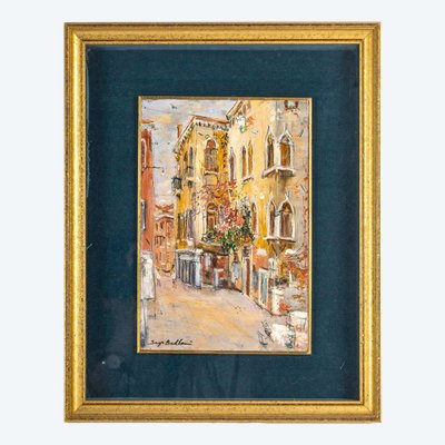 Serge Belloni (1925-2005) - Blumige Gasse im Venedig Authentisches Öl auf Leinwand um 1980