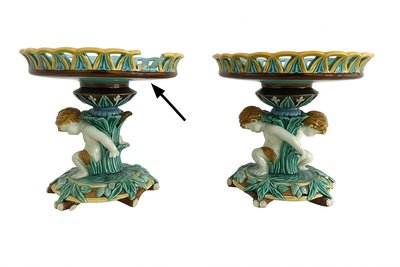 Coppia di coppe Barbotine - Decorazione a putti - XIX secolo