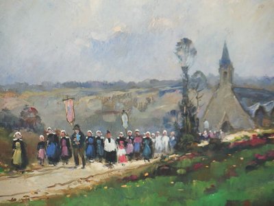 "Scène de Pardon" Huile sur toile par Albert Hirtz