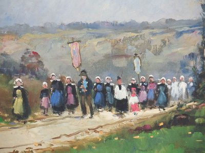 "Scène de Pardon" Huile sur toile par Albert Hirtz