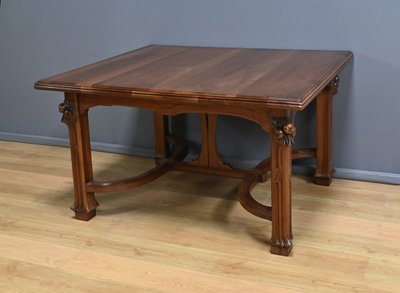Walnut Allonge Table, 20 place settings, Art Nouveau - Early 20th century