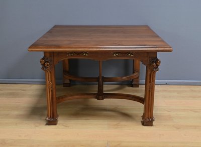 Walnut Allonge Table, 20 place settings, Art Nouveau - Early 20th century