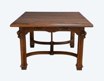 Walnut Allonge Table, 20 place settings, Art Nouveau - Early 20th century