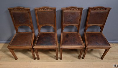 Suite di 12 sedie in noce, Art Nouveau - Inizio XX secolo