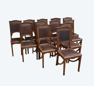 Suite di 12 sedie in noce, Art Nouveau - Inizio XX secolo