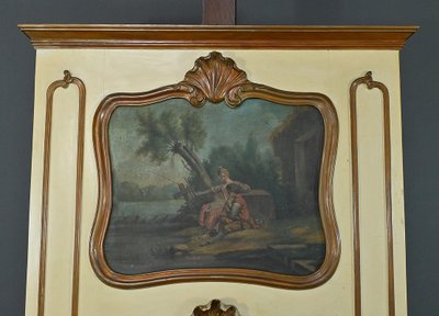 Specchio Trumeau in legno dipinto, stile Luigi XV - Fine XIX secolo
