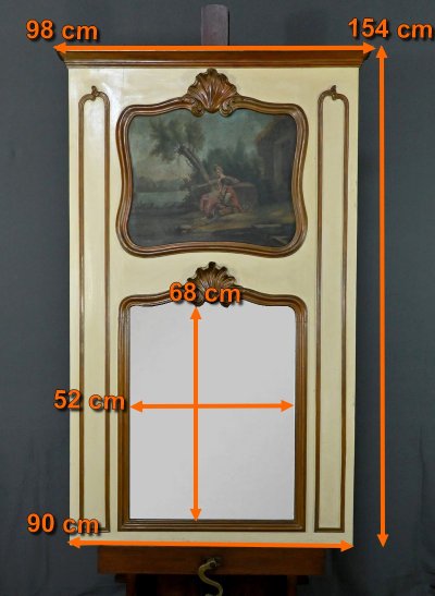 Specchio Trumeau in legno dipinto, stile Luigi XV - Fine XIX secolo