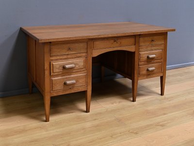 Solid oak pedestal desk, Régy - 1940
