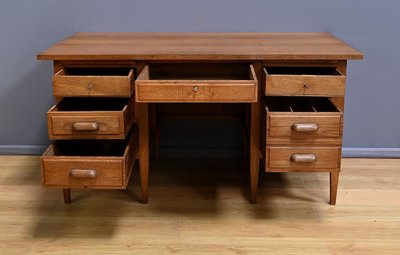 Solid oak pedestal desk, Régy - 1940