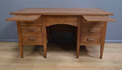 Solid oak pedestal desk, Régy - 1940