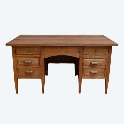 Solid oak pedestal desk, Régy - 1940