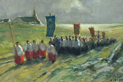 Painting "La Procession" by A. Deaufreton - Early 20th century