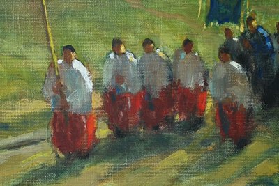 Painting "La Procession" by A. Deaufreton - Early 20th century