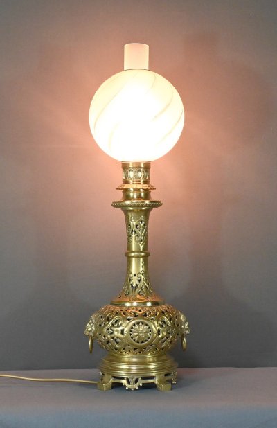 Lampe à Pétrole électrifiée en Laiton – 1920