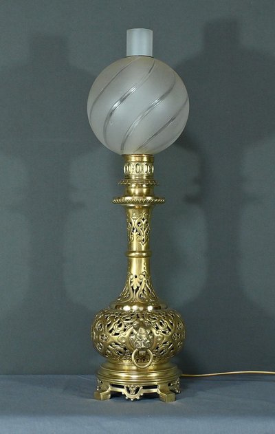Lampe à Pétrole électrifiée en Laiton – 1920