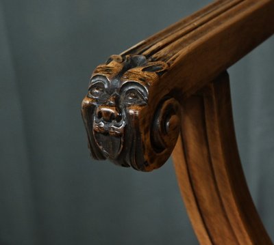 Pair of Dagobert Armchairs in Walnut, Medieval style - Late 19th century