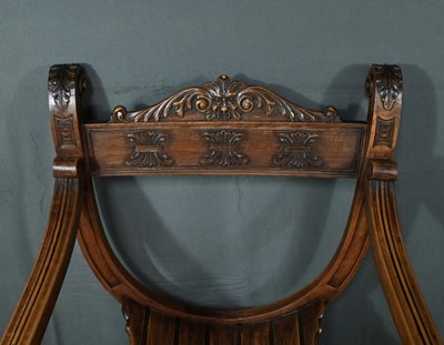 Pair of Dagobert Armchairs in Walnut, Medieval style - Late 19th century