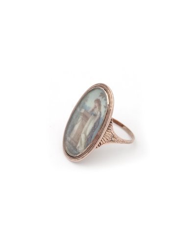 Bague souvenir miniature XVIIIe siècle en or bas titre, bague ovale, bijou de sentiment, 1780