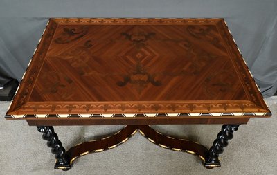 Table Bureau en Marqueterie de Bois Précieux, époque Napoléon III – Milieu XIXe