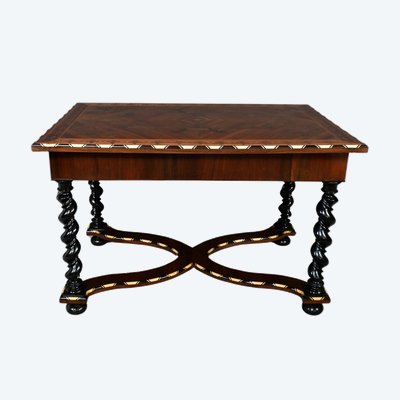 Table Bureau en Marqueterie de Bois Précieux, époque Napoléon III – Milieu XIXe
