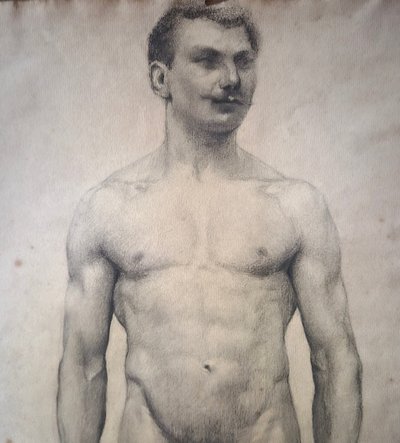 Drawing of a nude man, circa 1900