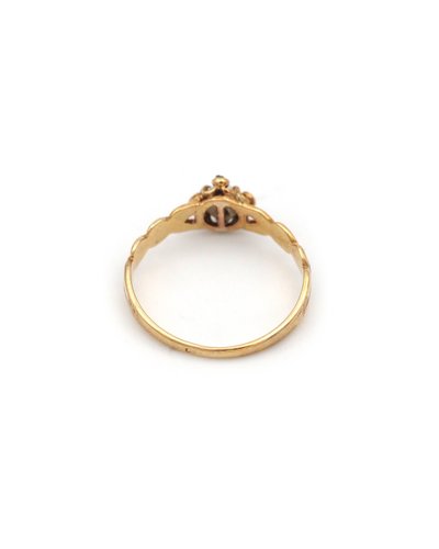 Anello in smalto nero con perle e diamanti in oro 18 ct, anello Napoleone III, perla fine, diamanti