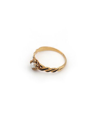 Anello in smalto nero con perle e diamanti in oro 18 ct, anello Napoleone III, perla fine, diamanti